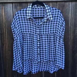 Sheer Gingham Check Collared Empire Blouse 🍯